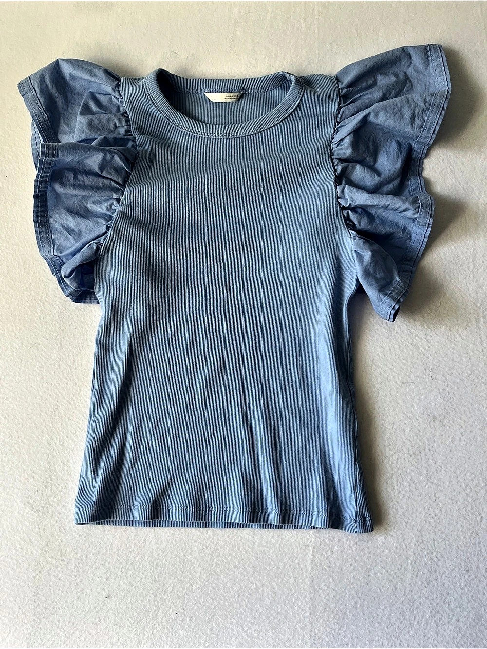 Zara  Blue Ruffle Sleeve Top